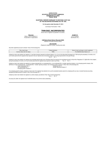 Thumbnail Twin Disc
 10-Q Quarterly Report FY 
