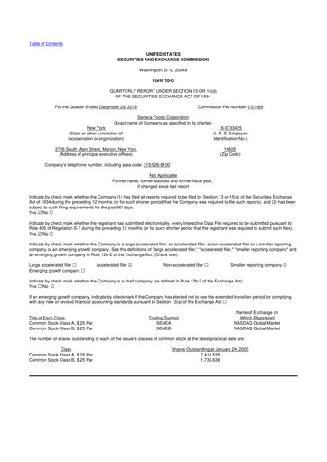 Thumbnail Seneca Foods
 10-Q Quarterly Report FY2020 