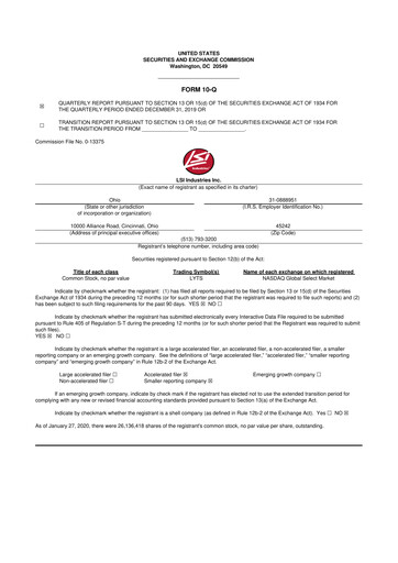 Miniature LSI Industries 10-Q Rapport trimestriel 2020 