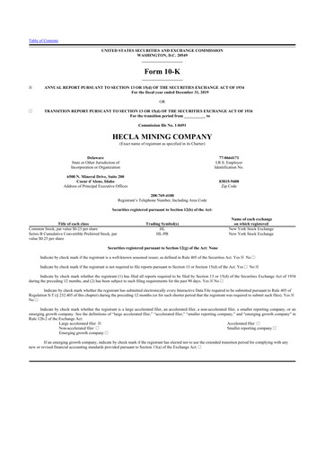 Thumbnail Hecla Mining
 10-K Annual Report 2019