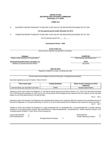 Thumbnail Crown Crafts 10-Q Quarterly Report FY2020 