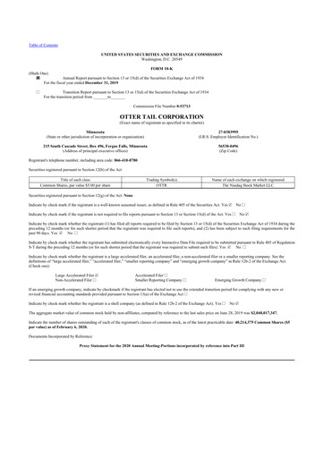 Thumbnail Otter Tail 10-K Annual Report 2019