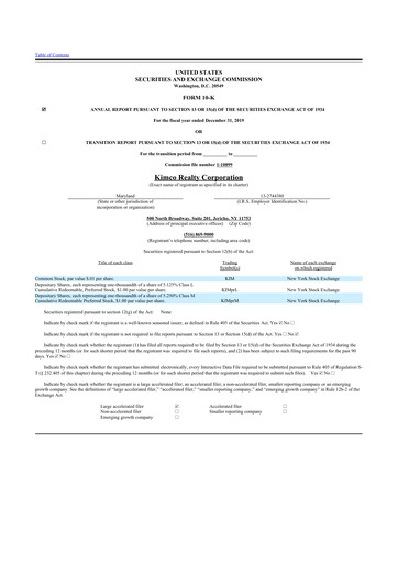 Thumbnail Kimco Realty
 10-K Annual Report 2019