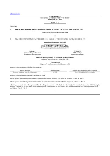 Thumbnail Monolithic Power Systems 10-K Annual Report 2019