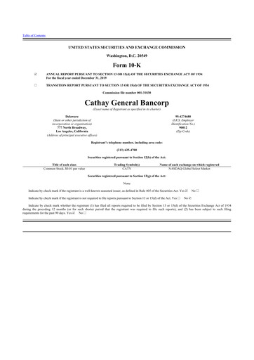 Thumbnail Cathay General Bancorp 10-K Annual Report 2019