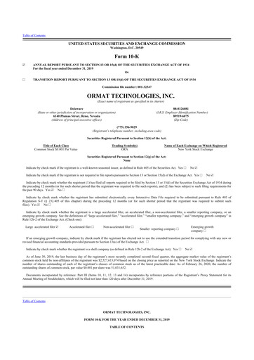 Thumbnail Ormat Technologies
 10-K Annual Report 2019