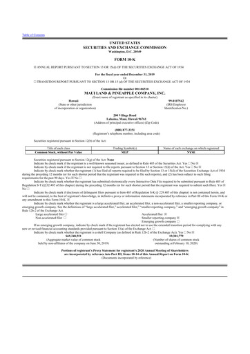 Thumbnail Maui Land & Pineapple Company 10-K Annual Report 2019