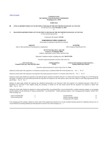 Thumbnail Northwest Pipe Company
 10-K Annual Report 2019