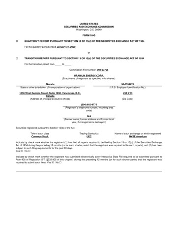 Thumbnail Uranium Energy
 10-Q Quarterly Report FY2020 