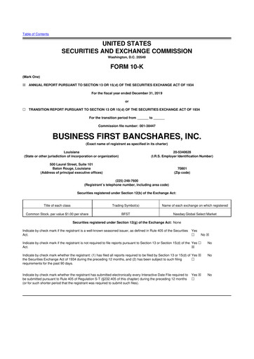 Vorschaubild Business First Bancshares 10-K Jahresbericht 2019
