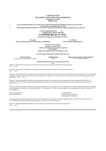 Thumbnail Clipper Realty 10-K Annual Report 2019