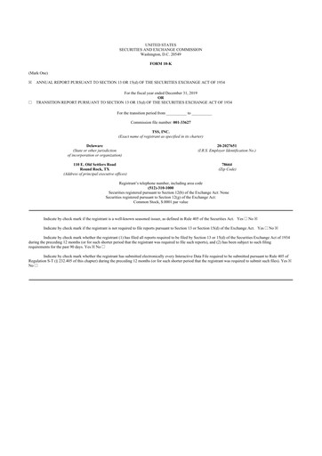 Thumbnail TSS, Inc. 10-K Annual Report 2019