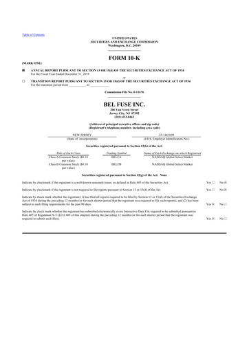 Vorschaubild Bel Fuse 10-K Jahresbericht 2019