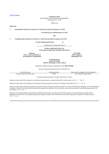 Thumbnail Atossa Therapeutics 10-K Annual Report 2019