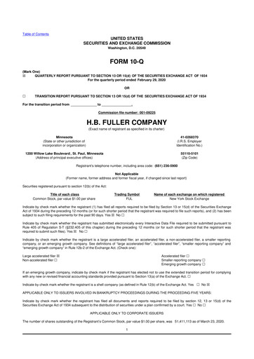 Thumbnail H.B. Fuller
 10-Q Quarterly Report FY 