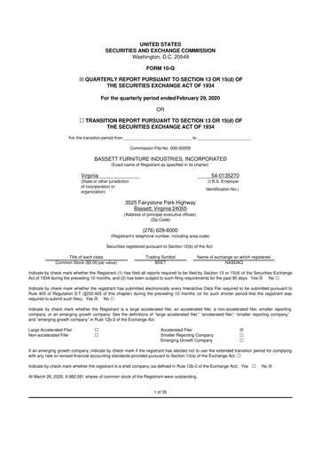 Thumbnail Bassett Furniture 10-Q Quarterly Report FY2020 