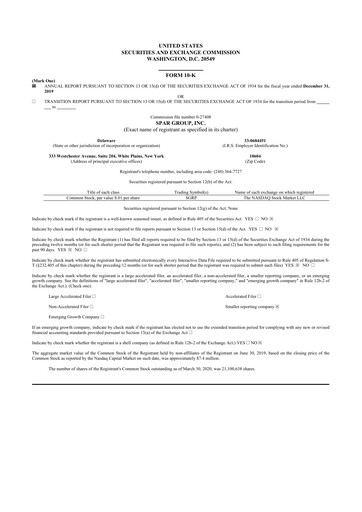 Thumbnail SPAR Group 10-K Annual Report 2019