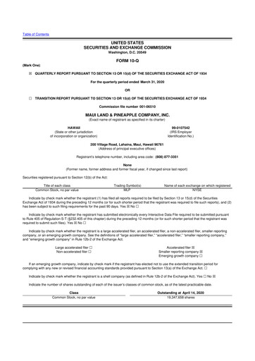 Thumbnail Maui Land & Pineapple Company 10-Q Quarterly Report FY2020 