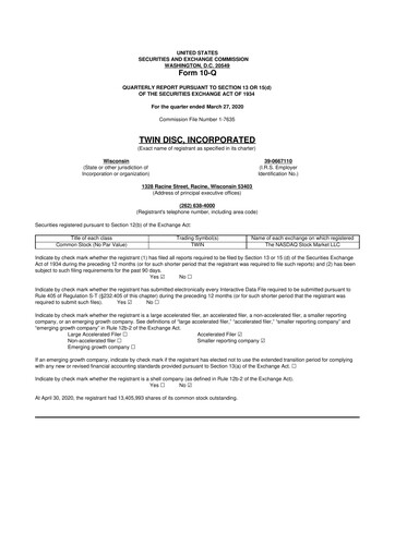 Thumbnail Twin Disc
 10-Q Quarterly Report FY 