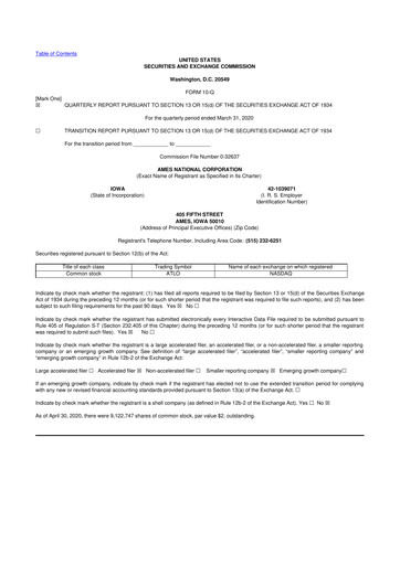 Thumbnail Ames National Corp. 10-Q Quarterly Report FY 