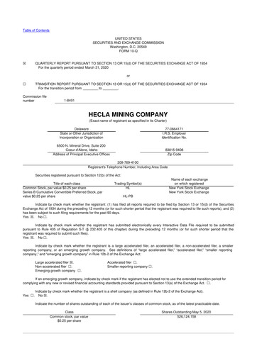 Thumbnail Hecla Mining
 10-Q Quarterly Report FY2020 