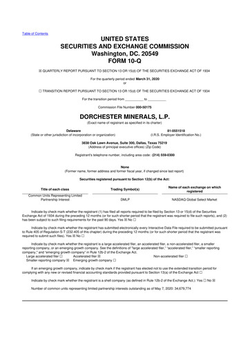 Miniature Dorchester Minerals 10-Q Rapport trimestriel 2020 