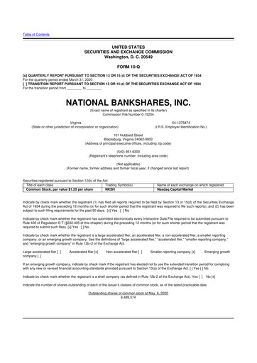 Thumbnail National Bankshares 10-Q Quarterly Report FY 