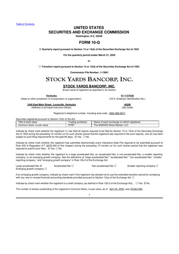 Thumbnail Stock Yards Bancorp 10-Q Quarterly Report FY2020 