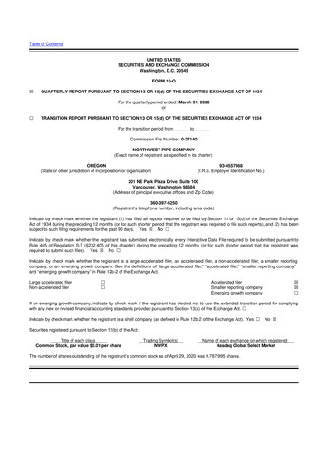 Miniature Northwest Pipe Company
 10-Q Rapport trimestriel 2020 