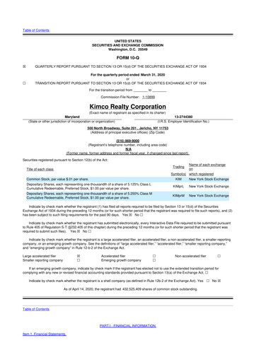Thumbnail Kimco Realty
 10-Q Quarterly Report FY2020 