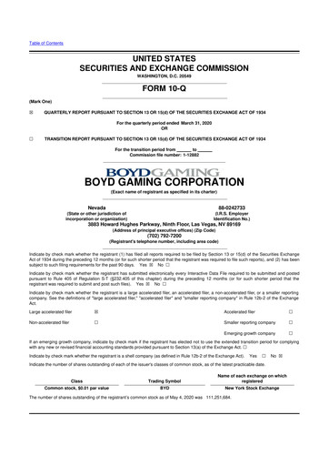Miniature Boyd Gaming
 10-Q Rapport trimestriel 2020 