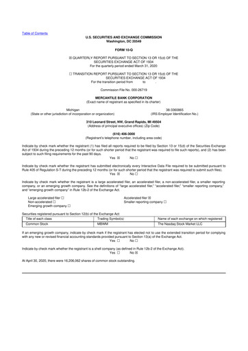 Thumbnail Mercantile Bank 10-Q Quarterly Report FY2020 