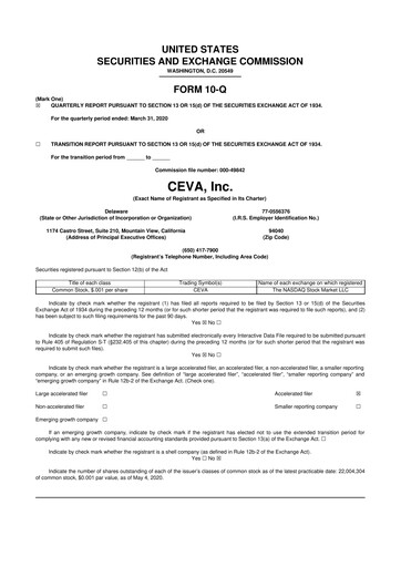Vorschaubild CEVA
 10-Q Quartalsbericht 2020 