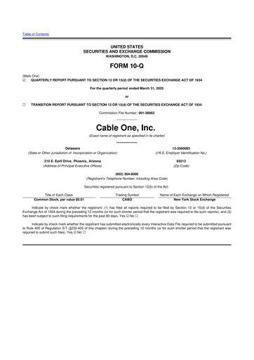 Thumbnail Cable One 10-Q Quarterly Report FY2020 