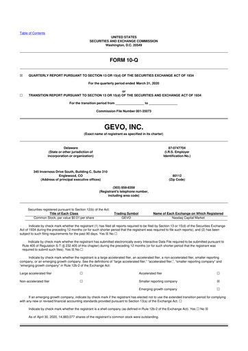 Vorschaubild Gevo 10-Q Quartalsbericht 2020 