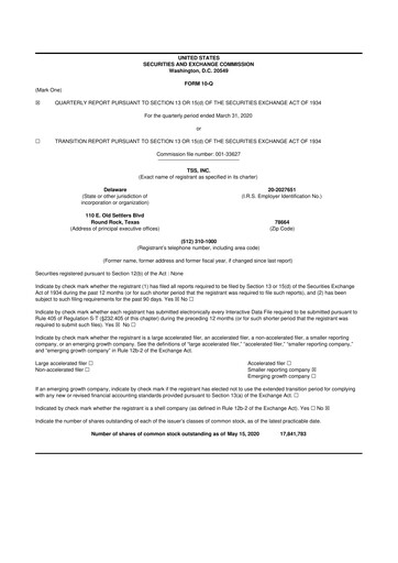 Thumbnail TSS, Inc. 10-Q Quarterly Report FY2020 