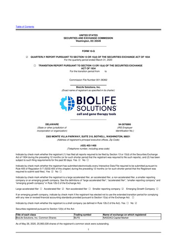 Thumbnail Biolife Solutions
 10-Q Quarterly Report FY 