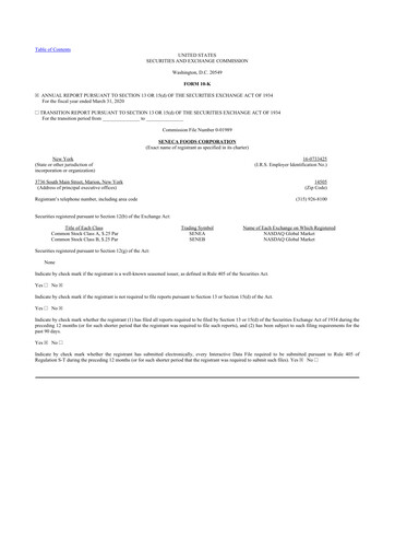 Thumbnail Seneca Foods
 10-K Annual Report 2020