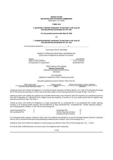 Thumbnail Bassett Furniture 10-Q Quarterly Report FY2020 