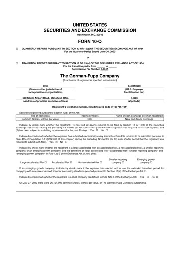 Thumbnail Gorman-Rupp 10-Q Quarterly Report FY2020 