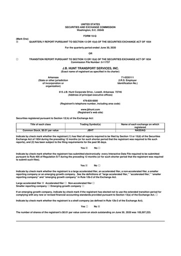 Thumbnail J. B. Hunt
 10-Q Quarterly Report FY2020 