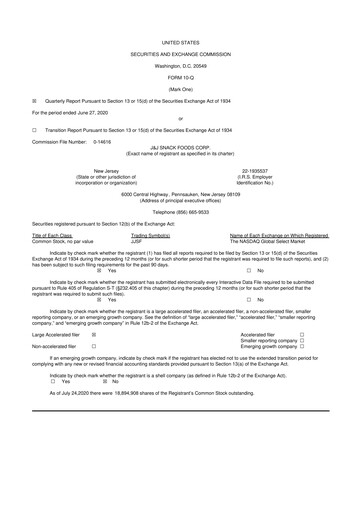 Thumbnail J&J Snack Foods
 10-Q Quarterly Report FY2020 