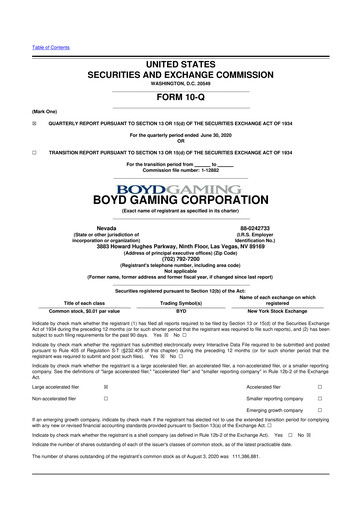 Miniature Boyd Gaming
 10-Q Rapport trimestriel 2020 