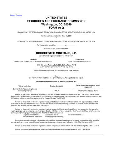 Miniature Dorchester Minerals 10-Q Rapport trimestriel 2020 