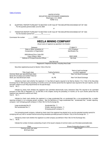 Thumbnail Hecla Mining
 10-Q Quarterly Report FY2020 