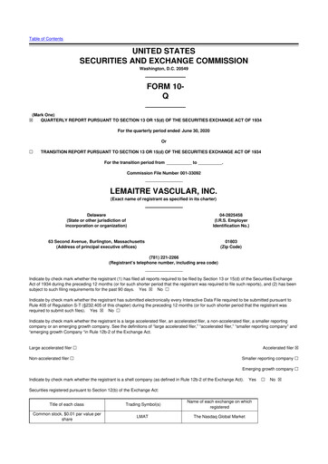 Miniature LeMaitre Vascular 10-Q Rapport trimestriel 2020 