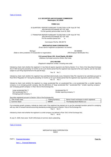 Thumbnail Mercantile Bank 10-Q Quarterly Report FY2020 