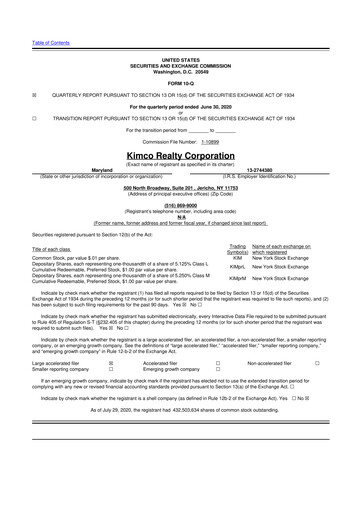 Thumbnail Kimco Realty
 10-Q Quarterly Report FY2020 