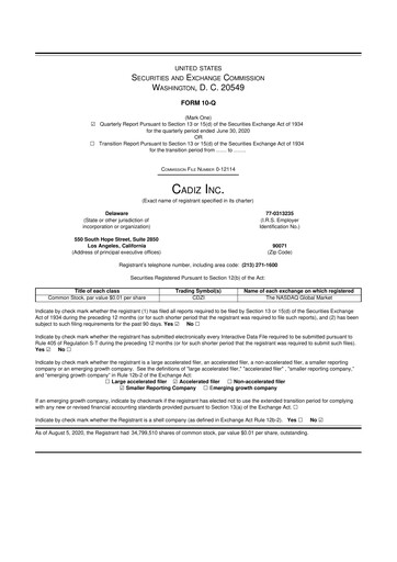 Thumbnail Cadiz Inc. 10-Q Quarterly Report FY2020 
