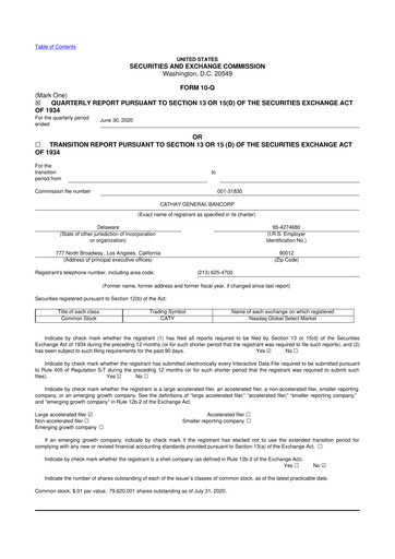 Thumbnail Cathay General Bancorp 10-Q Quarterly Report FY 